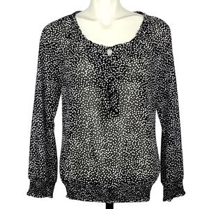 Esprit Women's Polka Dot Semi Sheer Ruffle Long Sleeve Blouse Black White XS